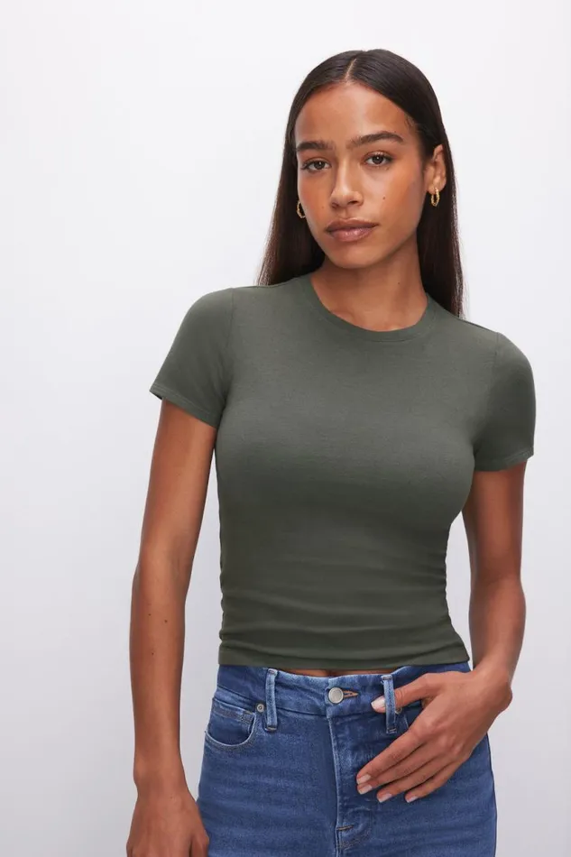 Women GOOD AMERICAN Tops SUPER STRETCH BABYTEE Fatigue001