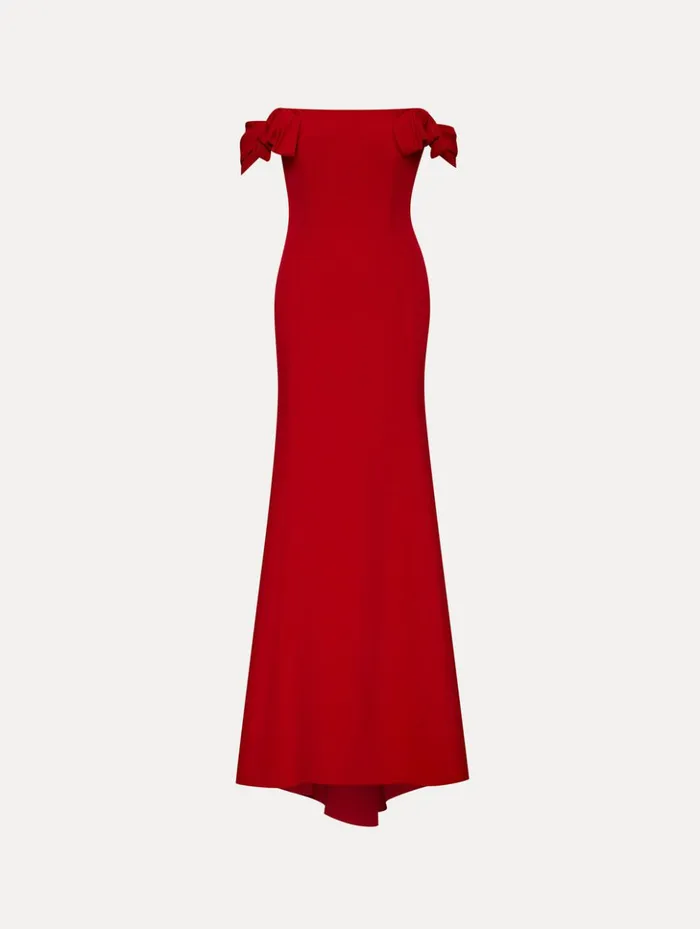 Women Gowns and Caftans Oscar De La Renta Cady Off Shoulder Peasante Gown Crimson