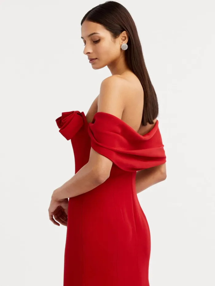 Women Gowns and Caftans Oscar De La Renta Cady Off Shoulder Peasante Gown Crimson
