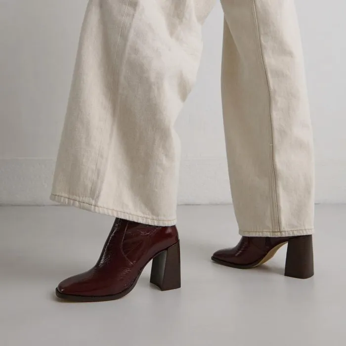 Women Heeled Ankle Boots With Square Toes Dark Brown JONAK Ankle Boots Lowboots