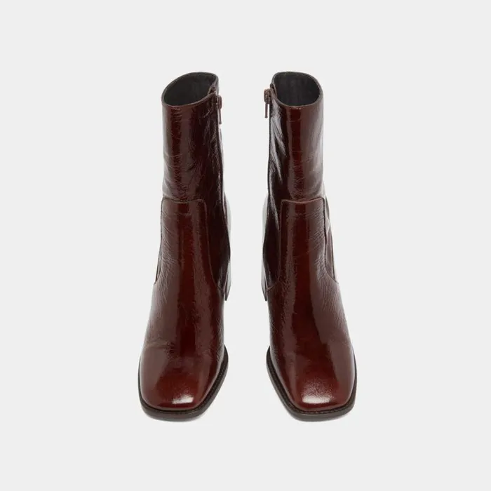 Women Heeled Ankle Boots With Square Toes Dark Brown JONAK Ankle Boots Lowboots