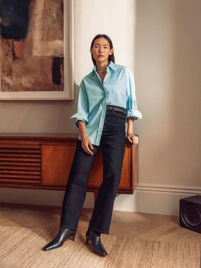Women Heritage Cotton Relaxed Shirt Blue Jigsaw Shirts and Tops