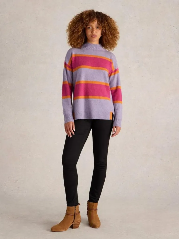 Women HOLLY STRIPE CASHMERE JUMPER Purple Multi White Stuff Knitwear