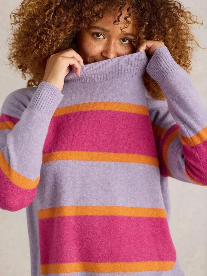 Women HOLLY STRIPE CASHMERE JUMPER Purple Multi White Stuff Knitwear Women HOLLY STRIPE CASHMERE JUMPER Purple Multi White Stuff Knitwear