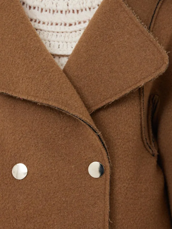 Women Italian Wool Raw Edge Coat Camel Jigsaw Coats and Jackets