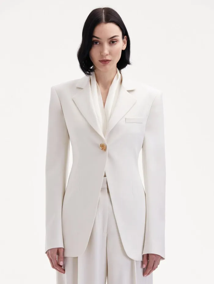 Women Jackets and Coats Oscar De La Renta Button Detail SingleBreasted Blazer Ivory