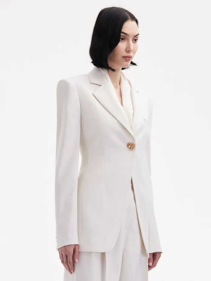 Women Jackets and Coats Oscar De La Renta Button Detail SingleBreasted Blazer Ivory