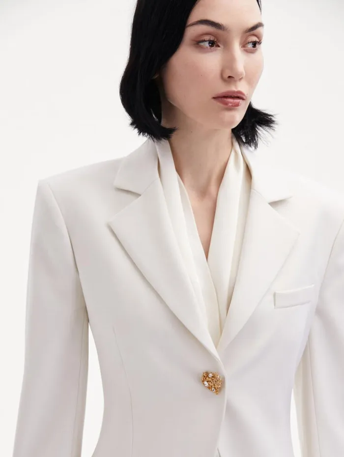 Women Jackets and Coats Oscar De La Renta Button Detail SingleBreasted Blazer Ivory