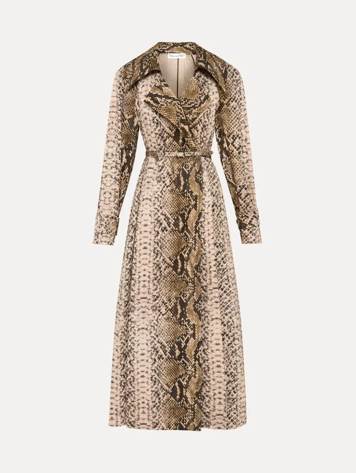 Women Jackets and Coats Oscar De La Renta Snake Cotton Trench Coat Olive