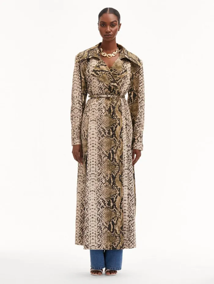 Women Jackets and Coats Oscar De La Renta Snake Cotton Trench Coat Olive Women Jackets and Coats Oscar De La Renta Snake Cotton Trench Coat Olive