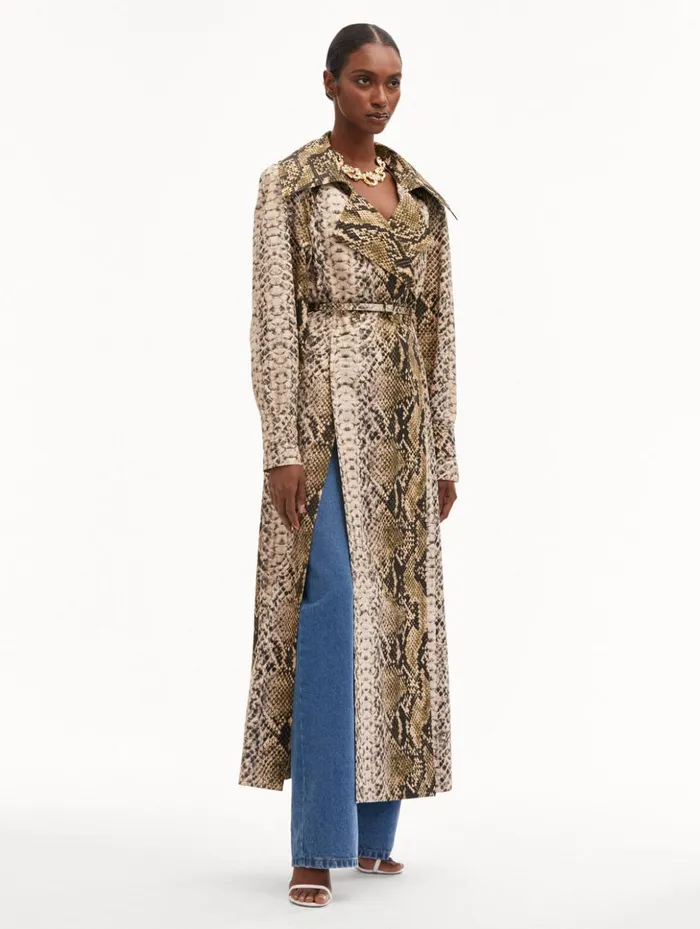 Women Jackets and Coats Oscar De La Renta Snake Cotton Trench Coat Olive Women Jackets and Coats Oscar De La Renta Snake Cotton Trench Coat Olive