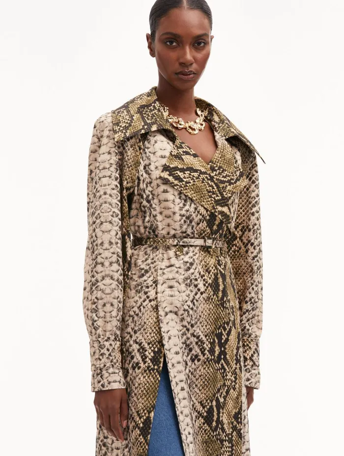 Women Jackets and Coats Oscar De La Renta Snake Cotton Trench Coat Olive Women Jackets and Coats Oscar De La Renta Snake Cotton Trench Coat Olive