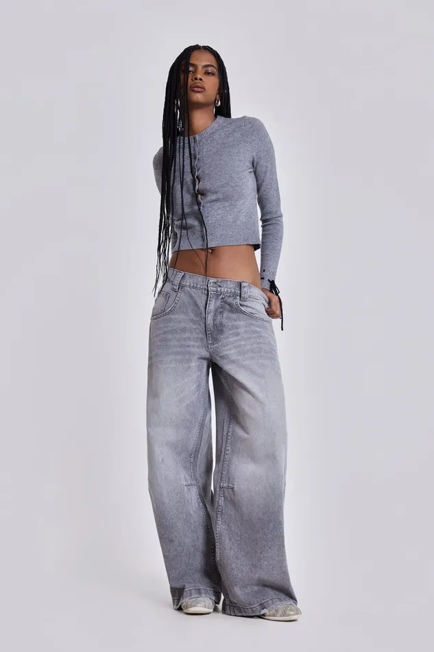 Women Jaded London Shop Washed Grey Colossus Jeans Tops
