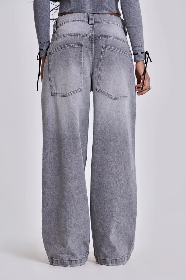 Women Jaded London Shop Washed Grey Colossus Jeans Tops