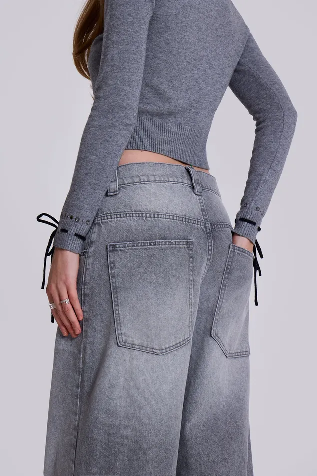 Women Jaded London Shop Washed Grey Colossus Jeans Tops