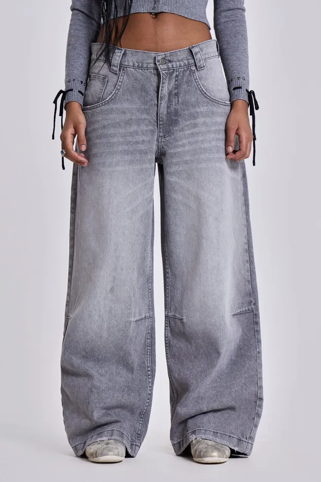 Women Jaded London Shop Washed Grey Colossus Jeans Tops