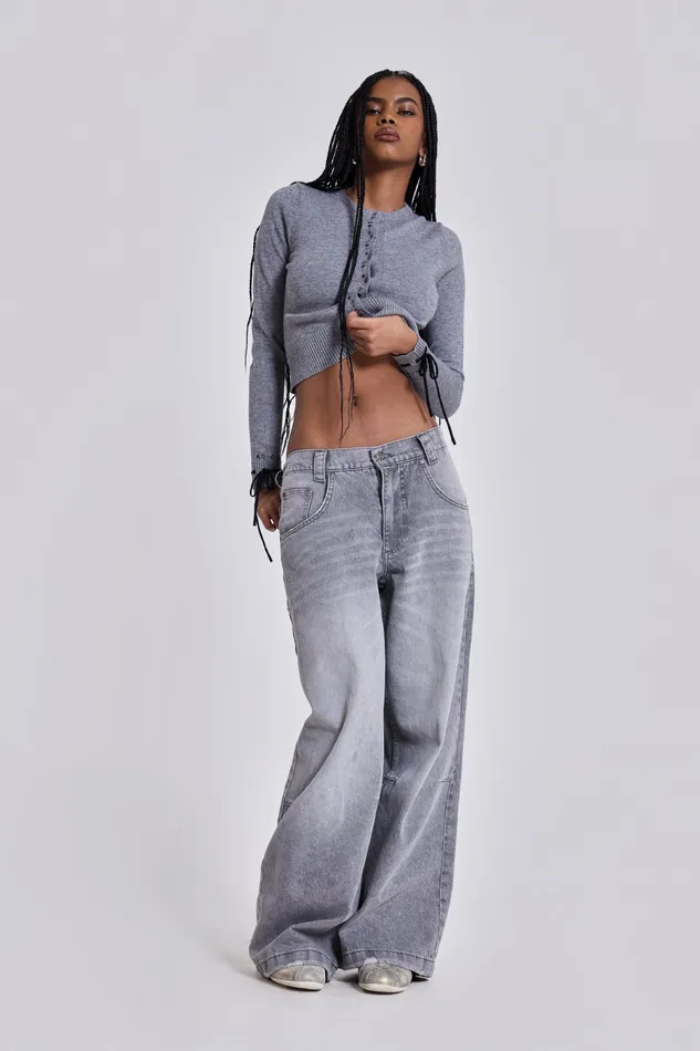 Women Jaded London Shop Washed Grey Colossus Jeans Tops