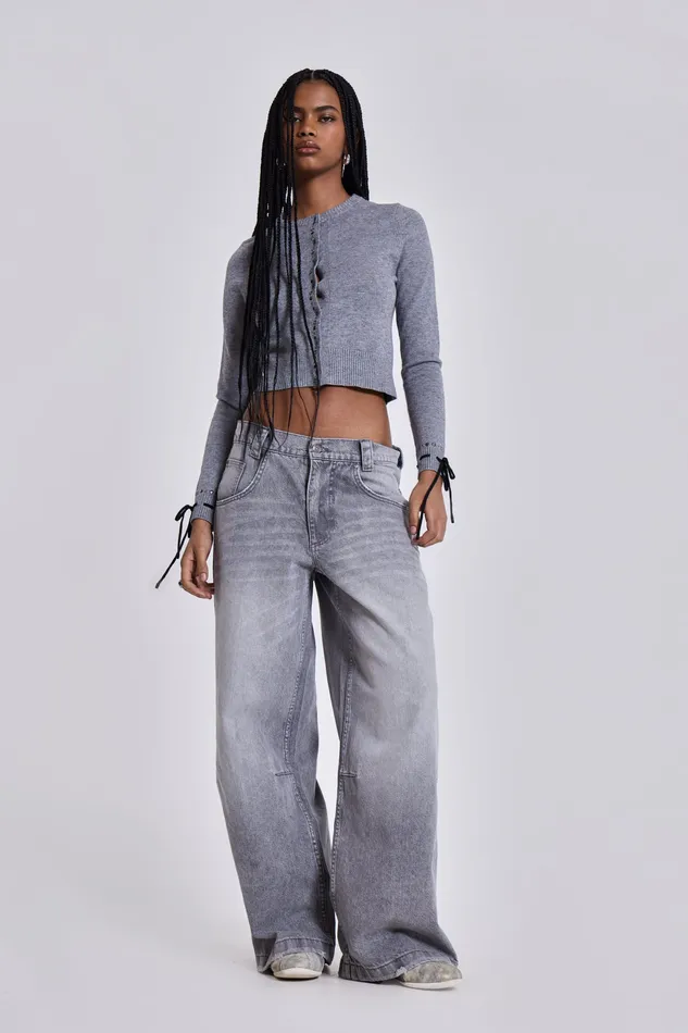 Women Jaded London Shop Washed Grey Colossus Jeans Tops