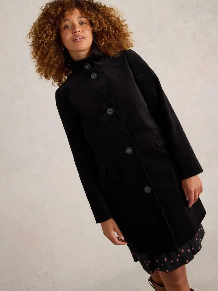Women Karla Velvet Coat Pure Black White Stuff Coats and Jackets