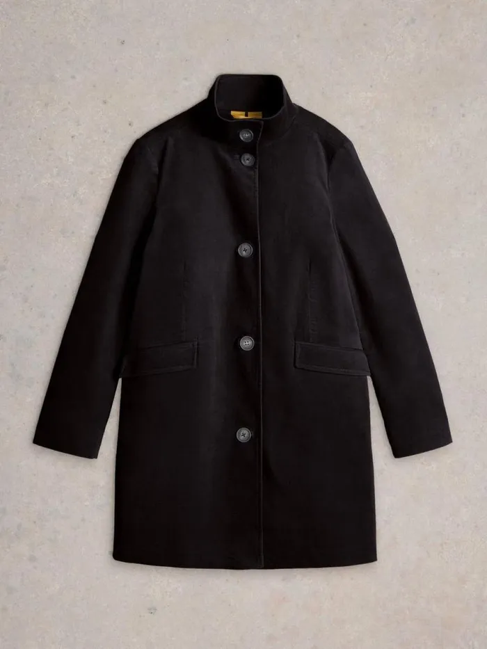 Women Karla Velvet Coat Pure Black White Stuff Coats and Jackets
