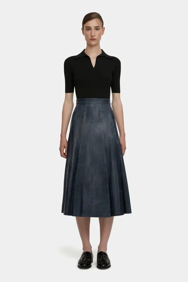 Women Kensie Skirt in Dark Navy Leather Skirts Emilia Wickstead