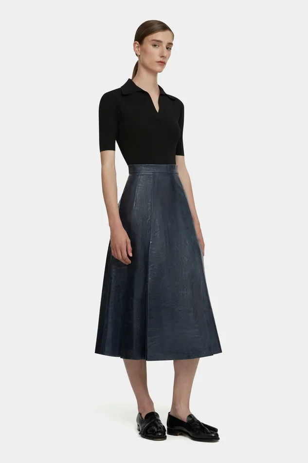 Women Kensie Skirt in Dark Navy Leather Skirts Emilia Wickstead