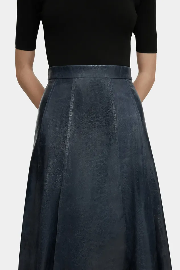 Women Kensie Skirt in Dark Navy Leather Skirts Emilia Wickstead
