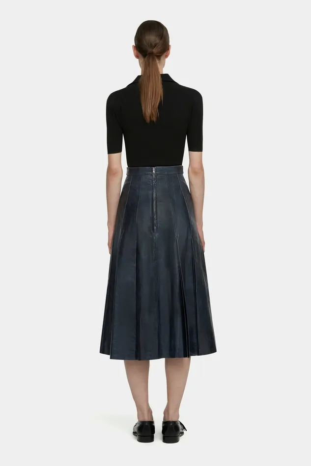 Women Kensie Skirt in Dark Navy Leather Skirts Emilia Wickstead