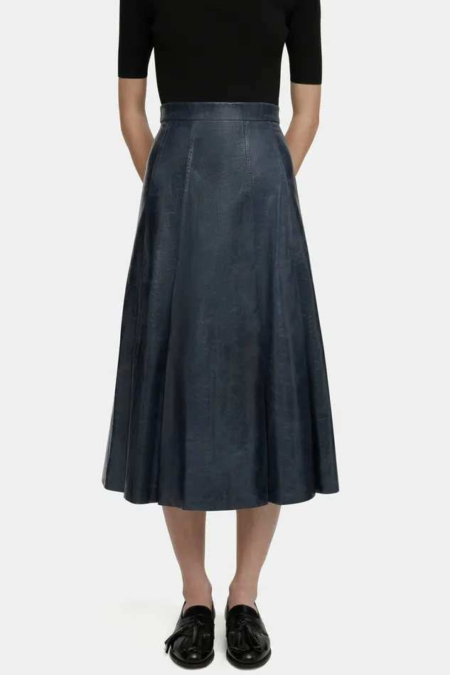 Women Kensie Skirt in Dark Navy Leather Skirts Emilia Wickstead