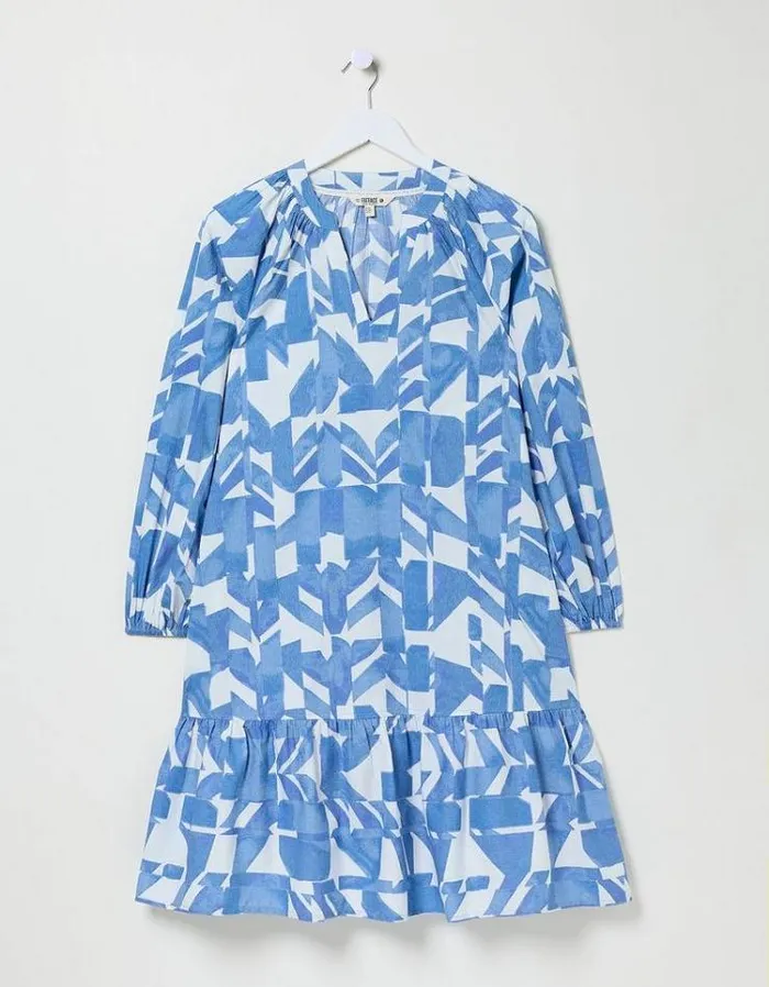 WomenKids FatFace Vacation Shop Amy Med Geo Dress Chambray Blue