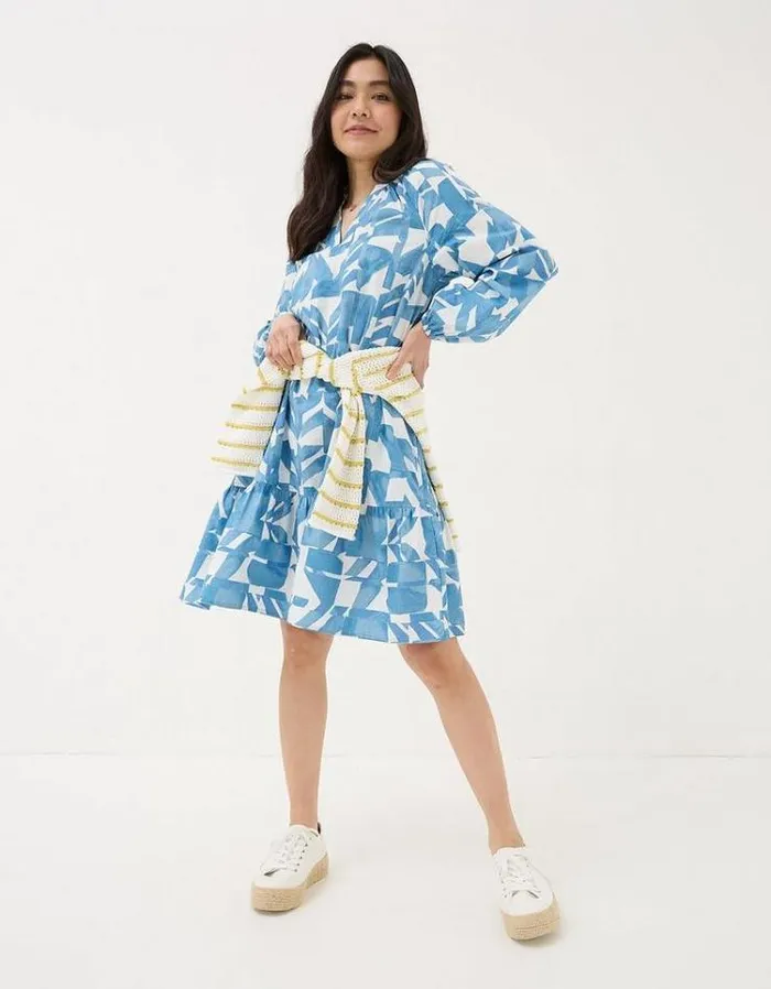 WomenKids FatFace Vacation Shop Amy Med Geo Dress Chambray Blue