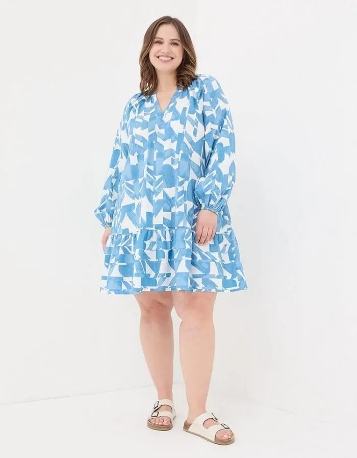 WomenKids FatFace Vacation Shop Amy Med Geo Dress Chambray Blue