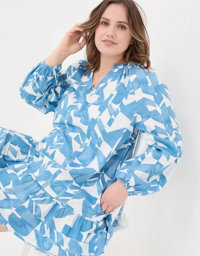 WomenKids FatFace Vacation Shop Amy Med Geo Dress Chambray Blue