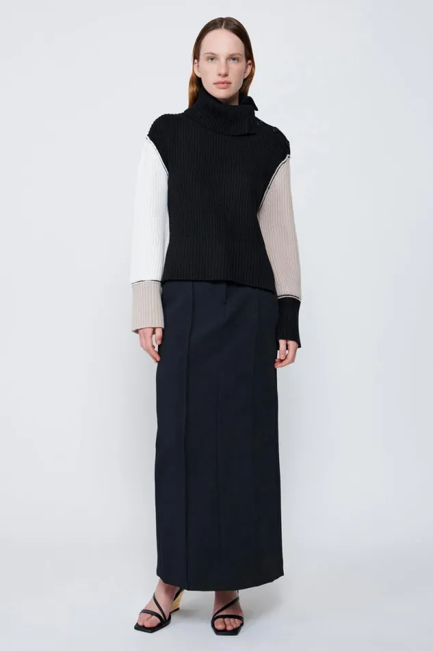 Women Knitwear Jonathan Simkhai Flores Sweater Black and Cream Turtleneck