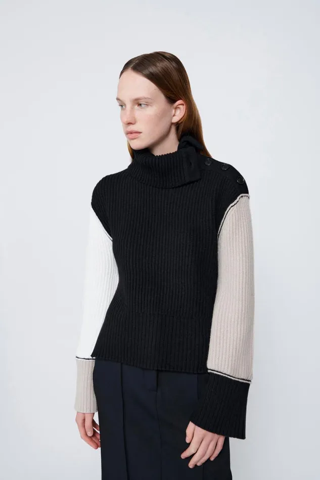Women Knitwear Jonathan Simkhai Flores Sweater Black and Cream Turtleneck Women Knitwear Jonathan Simkhai Flores Sweater Black and Cream Turtleneck