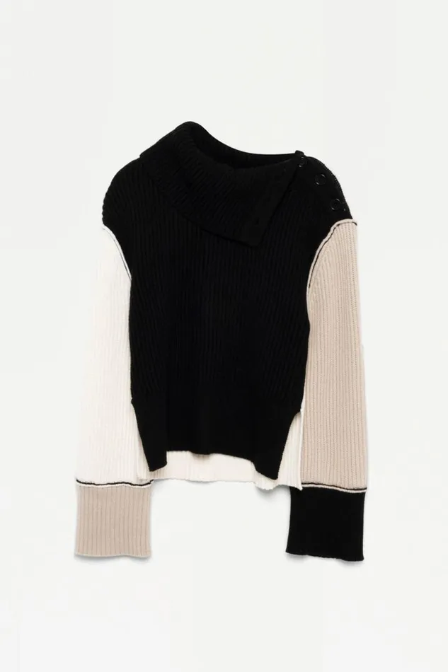 Women Knitwear Jonathan Simkhai Flores Sweater Black and Cream Turtleneck Women Knitwear Jonathan Simkhai Flores Sweater Black and Cream Turtleneck