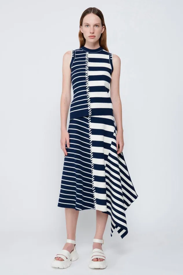 Women Knitwear Jonathan Simkhai Joelene Top Blue Top W Assymetric Stripes