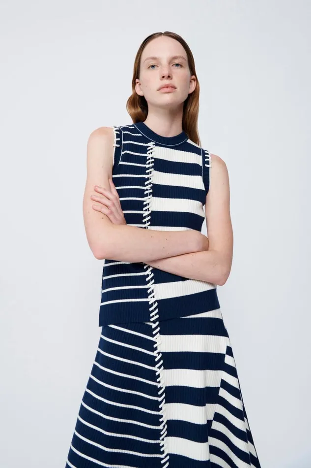 Women Knitwear Jonathan Simkhai Joelene Top Blue Top W Assymetric Stripes Women Knitwear Jonathan Simkhai Joelene Top Blue Top W Assymetric Stripes