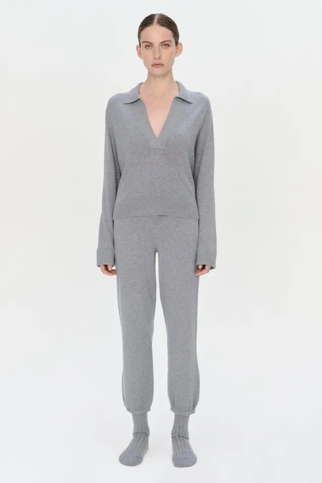 Women Knitwear Jonathan Simkhai Long Sleeve Polo Heather Grey Long Sleeve Polo Shirt