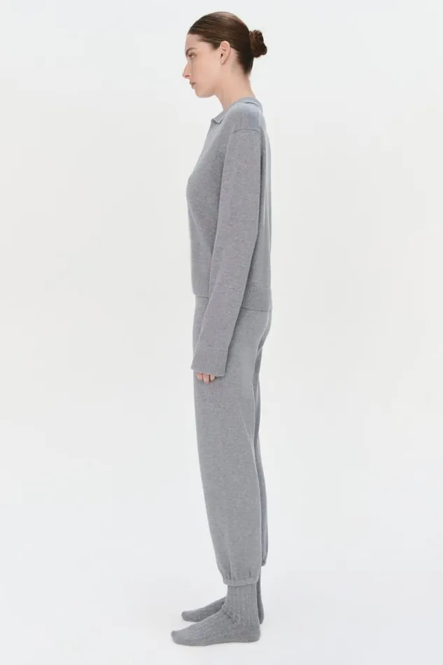 Women Knitwear Jonathan Simkhai Long Sleeve Polo Heather Grey Long Sleeve Polo Shirt