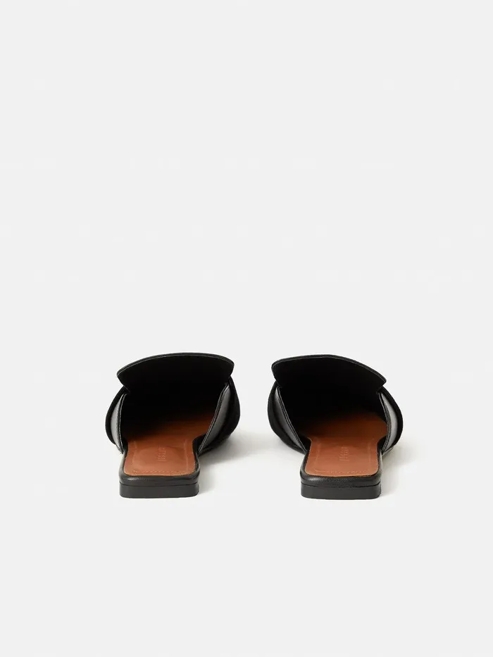 Women Leather Backless Loafer Black Jigsaw Flats