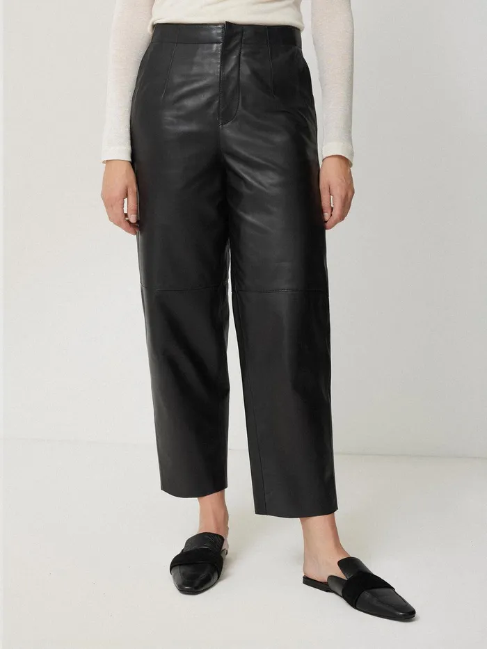 Women Leather Barrel Leg Trouser Black Jigsaw Trousers