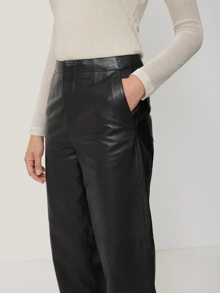 Women Leather Barrel Leg Trouser Black Jigsaw Trousers