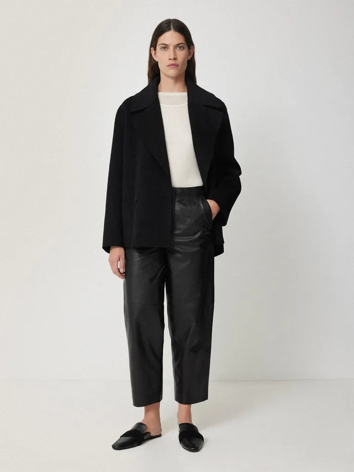 Women Leather Barrel Leg Trouser Black Jigsaw Trousers