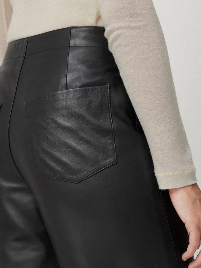 Women Leather Barrel Leg Trouser Black Jigsaw Trousers