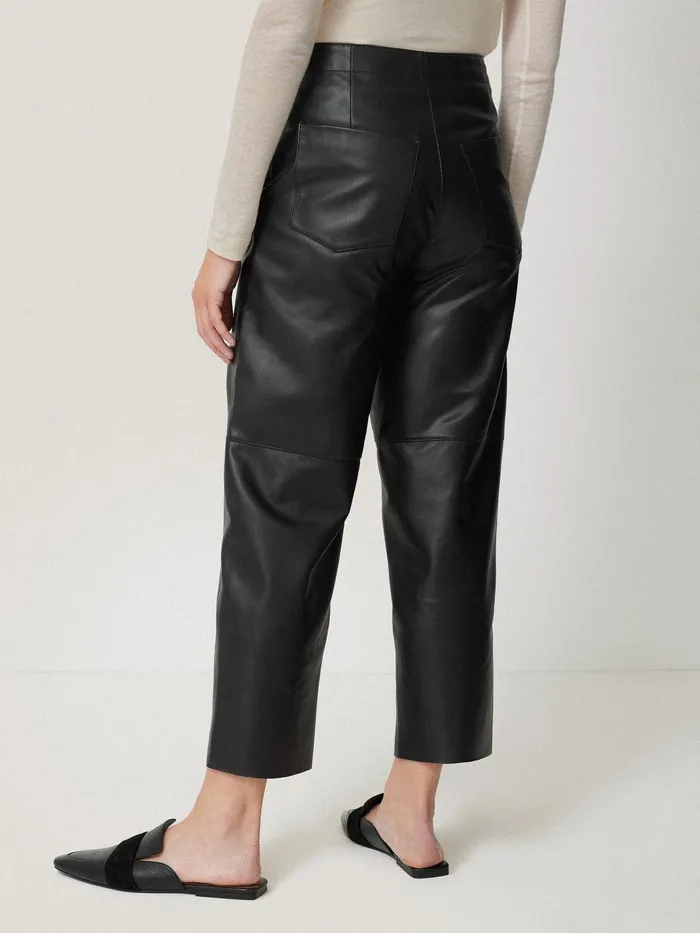 Women Leather Barrel Leg Trouser Black Jigsaw Trousers