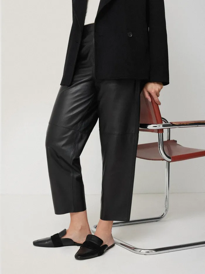 Women Leather Barrel Leg Trouser Black Jigsaw Trousers