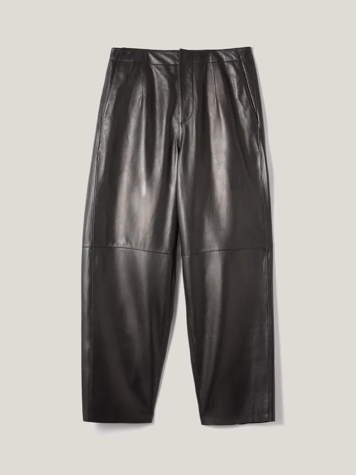 Women Leather Barrel Leg Trouser Black Jigsaw Trousers
