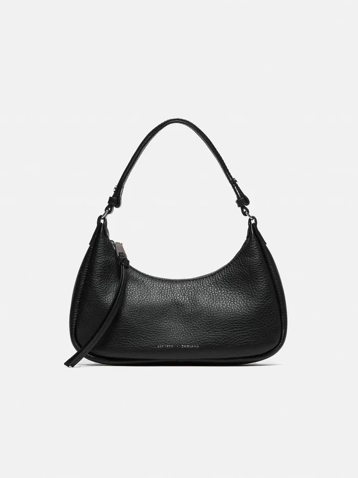 Women Leather Crescent Bag Small Black Jigsaw Party