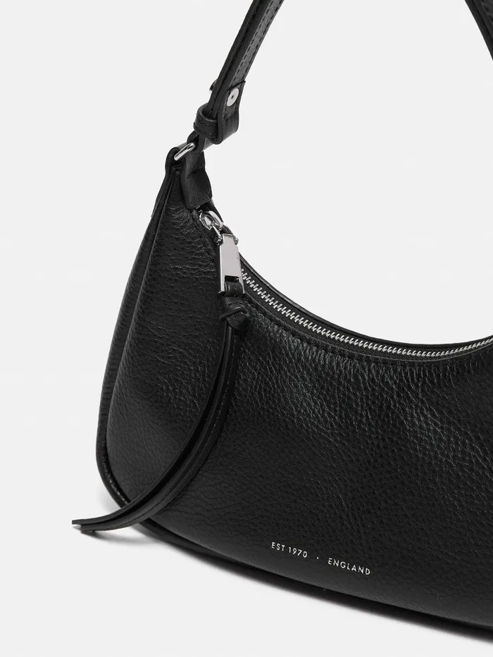 Women Leather Crescent Bag Small Black Jigsaw Party